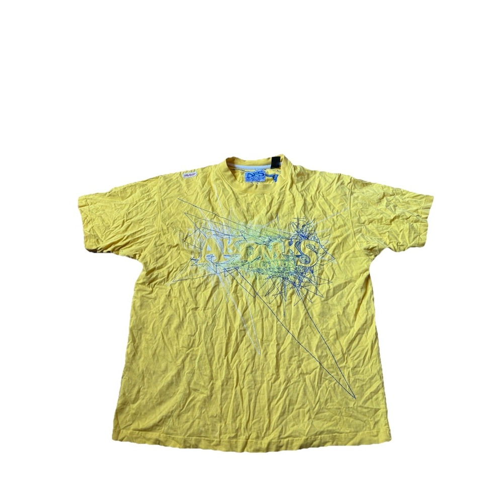 Akademiks Jeanius Level T-Shirt Mens Large Yellow Graphic Logo Spell Out Hip Hop